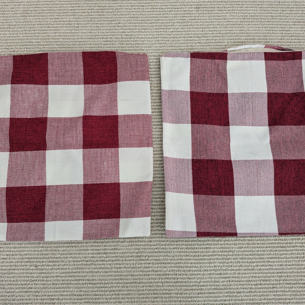 Festive Checkered Holiday Pillows - Red and White